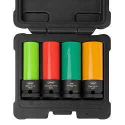 CONJUNTO DE 4 CHAVES DE CAIXA DE IMPACTO PARA RODAS DE LIGA LEVE - 1/2''